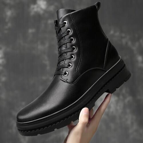 Men Boots Genuine Leather Warm Plush Winter Boots Side Zipper Ankle Outdoor Snow Mens Shoes Luxury Handmade Motocross Footwear