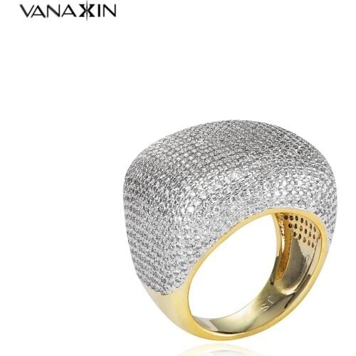 Hip Hop Finger Ring for Men New Design Gold Color Ring Micro Paved Big Zircon Shiny Gift 800 Pieces Cubic Zircon Jewels
