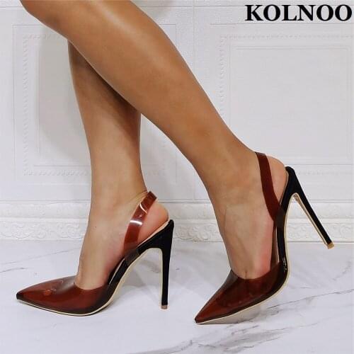 Kolnoo New Arrival Ladies Handmade High Heels Pumps PVC Leather Slingback Pointy Sexy Party Dress Shoes Daily Wear Fashion Shoes