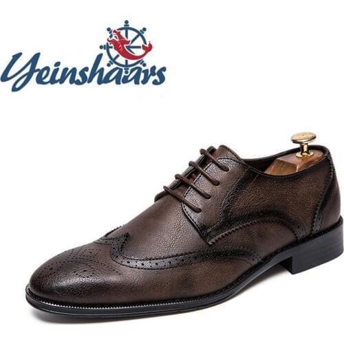 New Mens Shoes Casual Leather Derby Shoes Business Formal Shoes Leisure Walk Pointed Toe Brogue Shoe British Style Wedding Shoes