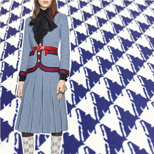 Autumn and winter big show catwalk hand-painted houndstooth triangle geometry digital printing fabric fashion polyester fabric