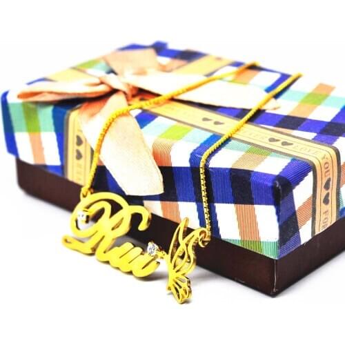 Nameplate Necklace with Crystal Butterfly Personalized Name Pendent Box Chain Fashion Jewelry BFF Gift