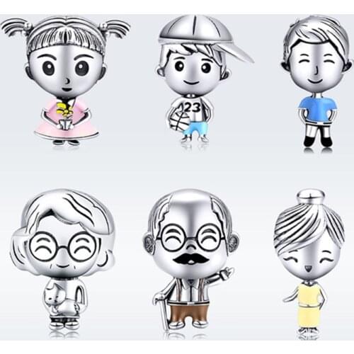Fit Europe Bracelet Silver 925 Original Enamel Families Beads Cute Girl Boy Grandfather Grandmother Charms for Jewelry Making
