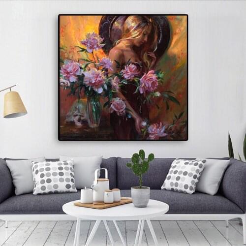 Sex Women Flowers Canvas Art Nordic HD Painting Posters and Prints Scandinavian Wall Picture for Living Room Home Decoration