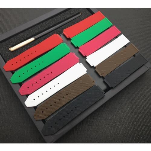 Red Black White Brown Green Watchband for Hublot strap female women rubber silicone watch band 15*21mm logo on butterfly tools