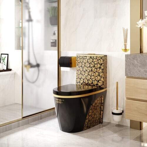 Luxury European Pure Gold Toilet Color Pumping Household Toilet Black Personality Siphon Mute Bathroom Toilet