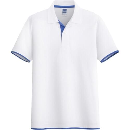 AOLIWEN men white 65% cotton single stripe polo shirt button solid color short sleeve casual comfortable tight fit polo shirt