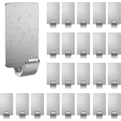 24 Pcs Hooks Self-Adhesive, Stainless Steel Towel Hooks, Coat Hooks Wall Hooks for Ceiling / Kitchen / Bathroom