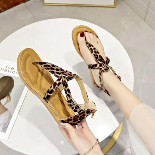 New Women Walking Shoes Leopard Zipper Sandals Fashion Hot Style Summer Flat Shoes Beach Sandals Roman Shoes Mujer Size 35-43