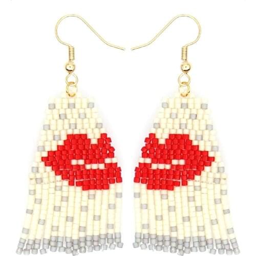 Go2Boho Miyuki Tassel Earrings Sexy Lips Pattern Earring Jewellery Women Handmade Woven Glass Bead Beaded Ear Rings Jewelry