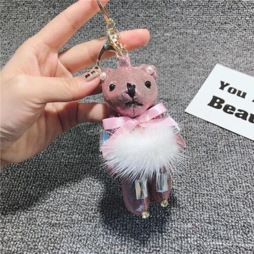 Cute Cartoon Plush Doll Teddy Bear Keychain Llaveros Keyring Fabric Rhinestone Lady Key Chain Bunny Bear Bag Charm Pendant Gifts