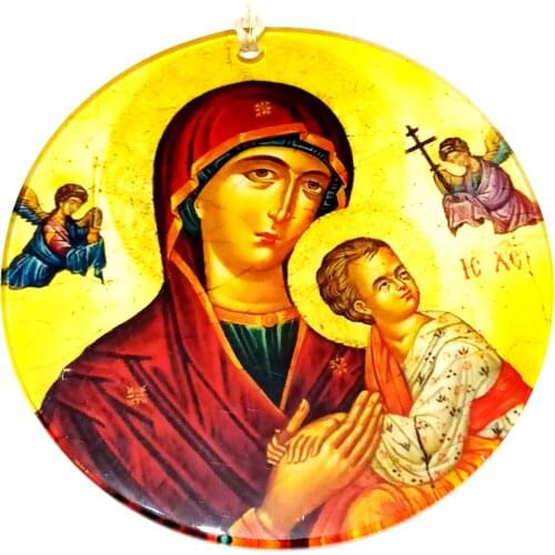 Handmade Fusion Glass Wall Decoration with Virgin Mary and Baby Jesus