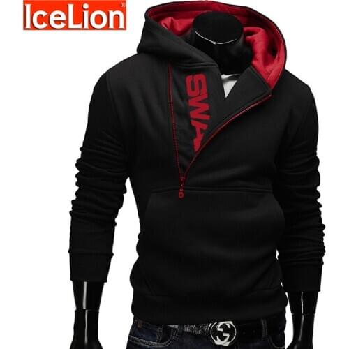 IceLion 2021 Side Zipper Hoodies Men Cotton Sweatshirt Spring Letter Print Sportswear Slim Pullover Tracksuit Hip Hop Streetwear