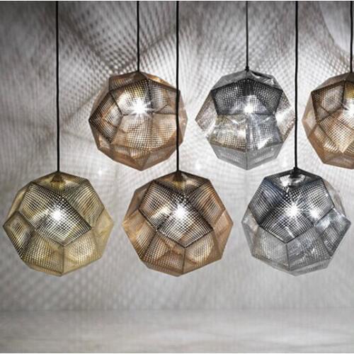 Vintage pendant lighting Mesh surface Light Shadow Multi-faceted ball Lamp Stainless steel Metal Etch Pendant light