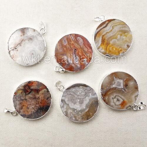 WT-P1041 Wholesale Mexican Fire a gate pendant with silver plated natural landscape painting jewelry circular 30mm