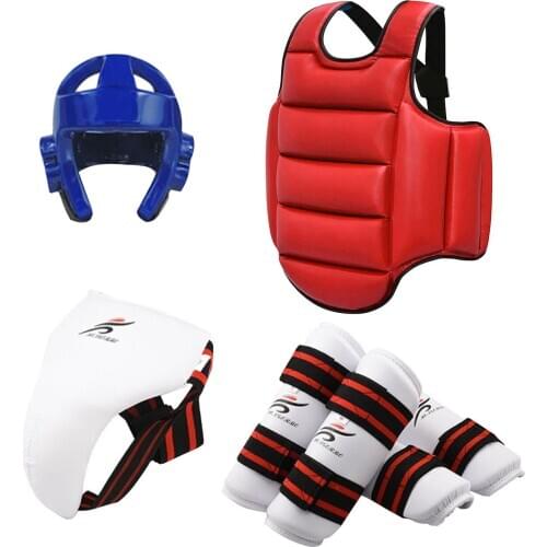 WTF MMA Karate Team Jockstrap Gloves Adults Kids Taekwondo Uniform Helmet Chest Protection Shin Guard Set Child Martial Arts Set