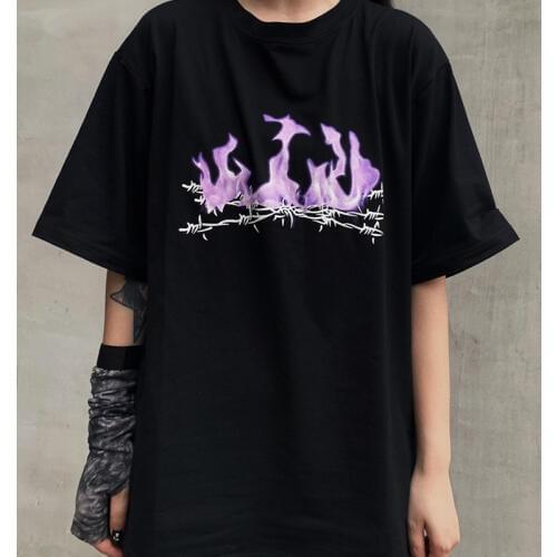 Harajuku Vintage Gothic Punk Women T-Shirts Spring Streetwear Short Sleeve O-Neck Black Clothes Oversize Fashion Hip Hop tops