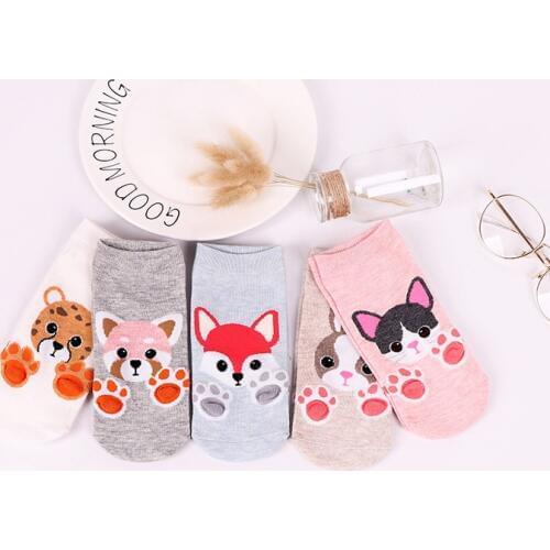 Women cotton socks Cartoon funny Socks Dog Cat cute Animals Style Warm Socks Lady Floor Socks for Female