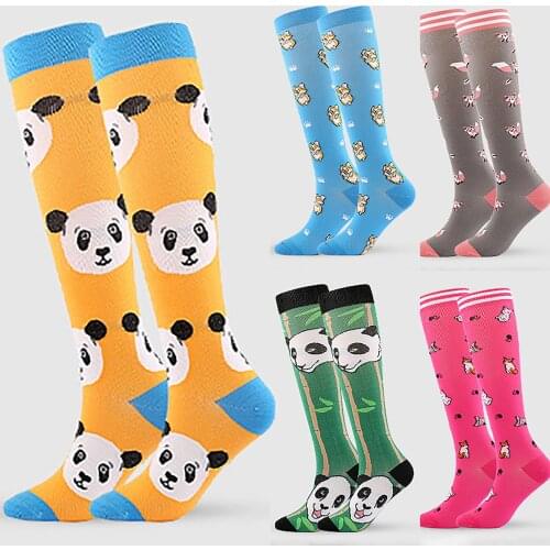 Womens Socks Long Pressure Stockings Absorb Sweat Cartoon Animal Print Nylon Long Tube Compression Outdoor Sports Socks