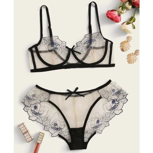 Women Transparent Lingerie Set Corset Lace Underwire Bra Panties Suit Ladies Temptation Underwear Set sous vetement femme