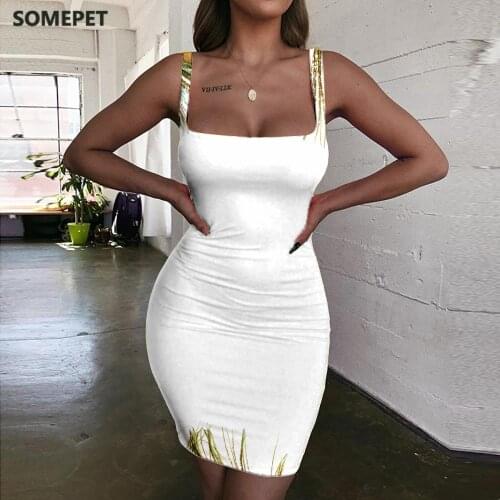 SOMEPET Feather Dress Women Painting Ladies Dresses Romantic Vestido Sexy Art Halter Sleeveless Womens Clothing Summer Beach
