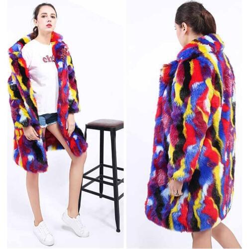 Fur & Faux Fur Casual Color Long sleeve Women Fur Coat 2021 Winter New Fashion Patchwork Women Fur Coat NUW541