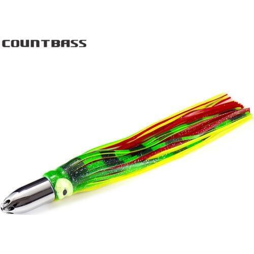 1pc Brass Bullet Trolling Lure 6.2oz Game Fishing Jet Head with Squid Skirt, Tuna Wahoo Marline Sailfish Kinfish Lures