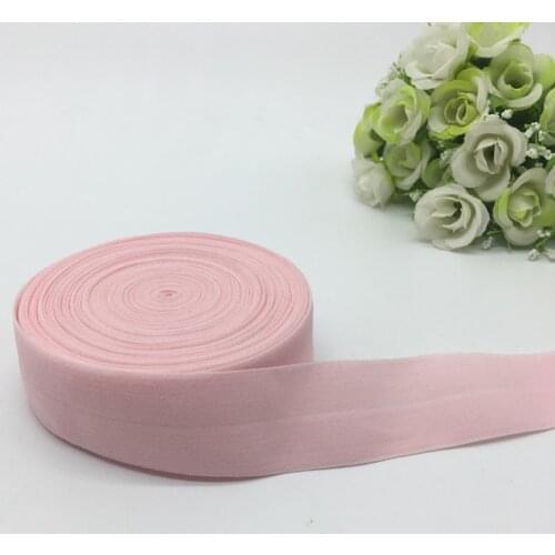 5Yards/lot 1" (25mm)Wide Pink Fold Over Elastic Spandex Satin Band Ties Hair Accessories Lace Trim