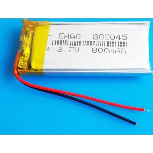 802045 3.7V 800mAh lipo polymer lithium rechargeable battery for MP3 GPS DVD bluetooth recorder headset camera smart watch