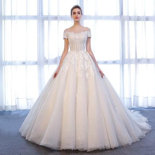 803 plus size wedding dress 2020 church dresses for women suknia balowa with short sleeve crystal ball gown