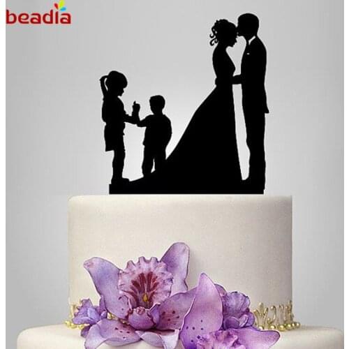 Romantic Wedding Cake Acrylic Topper Bride Groom Mr Mrs Black Cake Toppers Wedding Decoration Marriage Party Supplies