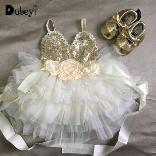 Flower Girl Sparkly Dresses for Weddings Birthday Sash Girls Party Gold Sequined Dress Kids Dresses for Girls Bridesmaid Dresses