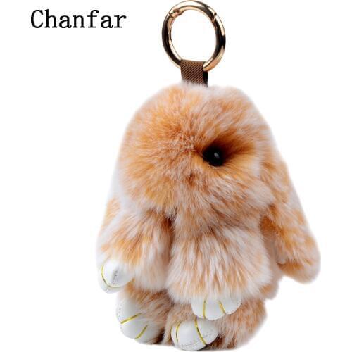 Chanfar Bunny Keychain Real Fur Rabbit Pompom Keychain For Women Pendant Car Charm Keyrings Jewelry