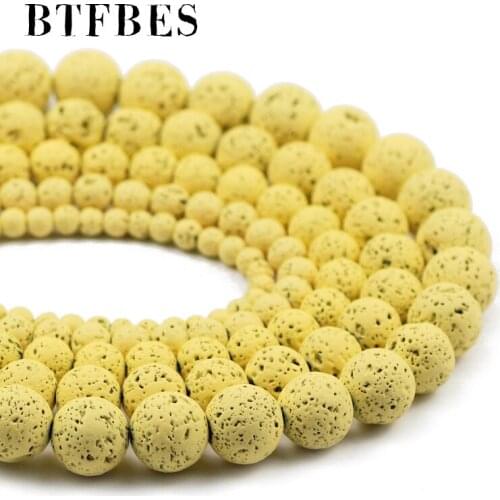 BTFBES Light Yellow Volcanic Rock Stone Beads Natural Lava Hematite Round Loose Spacer Bead For Jewelry Making DIY Bracelet 15