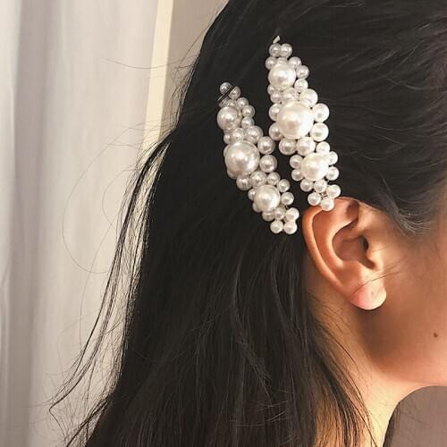 Elegant Korean Style Simulated Pearl Flower Hair Clips for Women Bang Barrettes Hairpins Hair Jewelry Accessories Gift XR2036