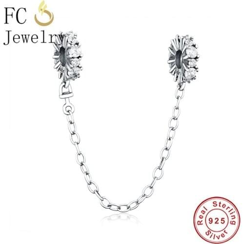 FC Jewelry Fit Original Brand Charm Bracelet Real 925 Silver Flower Spacer Safety Chain Bead For Making Christmas Berloque New