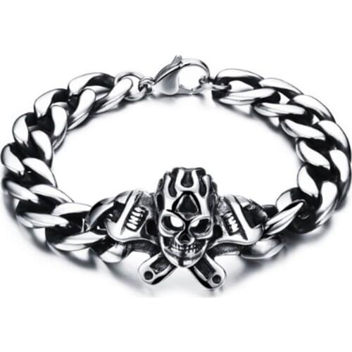 Classic Fashion Punk Skull Mens Bracelet Wrench Skull All-Match Hip-Hop Bracelet Gift First Choice
