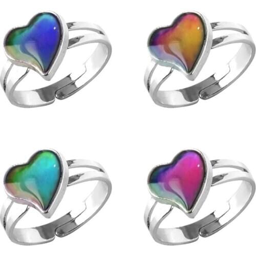 Lovers' Heart-Shaped Ring Color Change Mood Ring Adjustable Emotion Feeling Changeable Temperature Ring 1PC Dropshipping Gift