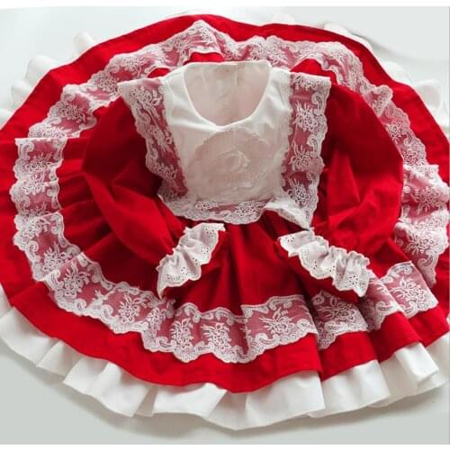Spanish Lolita princess cake dress baby girl lace stitching long sleeve birthday party ball gown dress