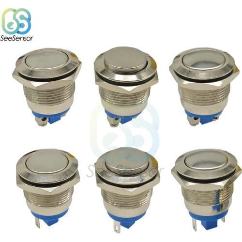 19mm Metal Push Button Switch Nickel Plated Brass Press Button Momentary Self-reset 1NO High Round/ Flat Round/ Ball Shape
