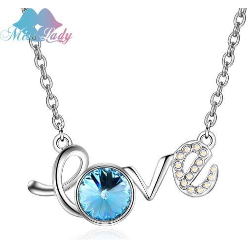 Miss Lady Letter Love Pendant Necklaces Crystal Rhinestones Clavicle Chain Necklaces For Women Fashion Jewelry Gift SY-N00576