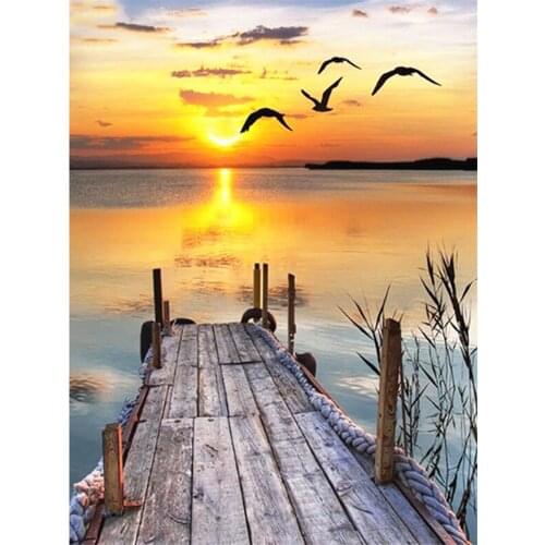 Landscape Sunset Seascape DIY Embroidery Cross Stitch 11CT Kits Craft Needlework Set Printed Canvas Cotton Thread Design