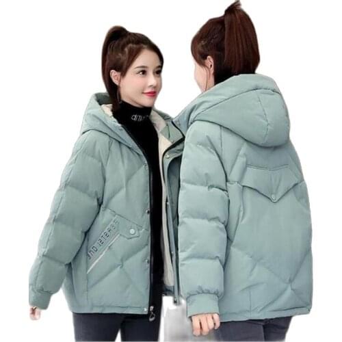 2021 New Women Winter Jacket Loose Parkas Patchwork Thickening Warm Coat Hooded Female Down Cotton-padded Short Jacket Coat