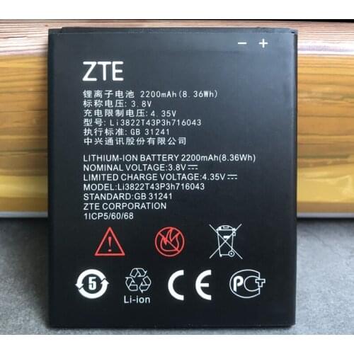 Original 2200mAh Li3822T43P3h716043 For ZTE Blade L7 L7A A320 BA320 A30 BA30 Battery