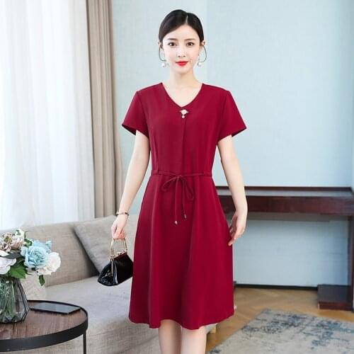 Women Elegant Solid Dresses New Middle-aged Ladies Short Sleeve Summer 4XL Plus Size Dress Female Vestidos Brand Women Clothing