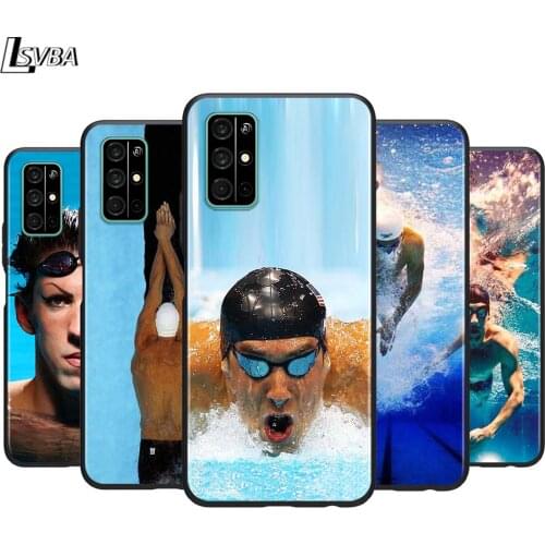 Michael Phelps Swimming for Huawei Honor 30 20S 20 10i 9S 9A 9C 9X 8X 10 9 Lite 8A 7C 7A Pro Phone Case Black Cover