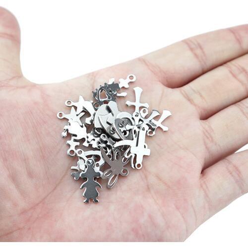 50pcs/lot Stainless Steel Assorted Lovely Moon Star Heart Anchor Cross Key Floating Dangle Charm for DIY Jewelry Making Crafts