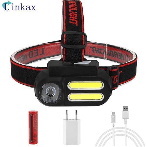Portable mini XPE+COB LED Headlamp USB charging 4 modes headlights For Fishing Outdoor Camping