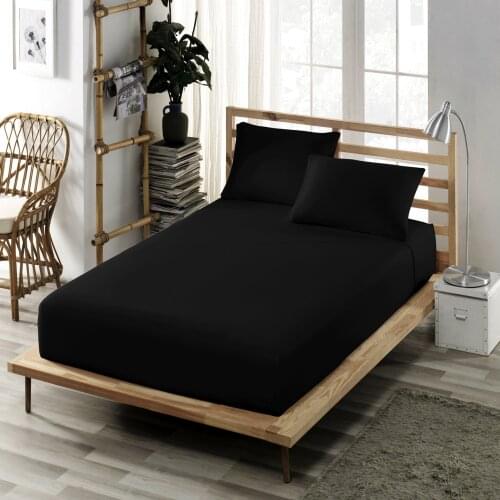 Fitted Bed Sheet Cotton Jersey King Size Double Twin Mattress Cover Soft Black