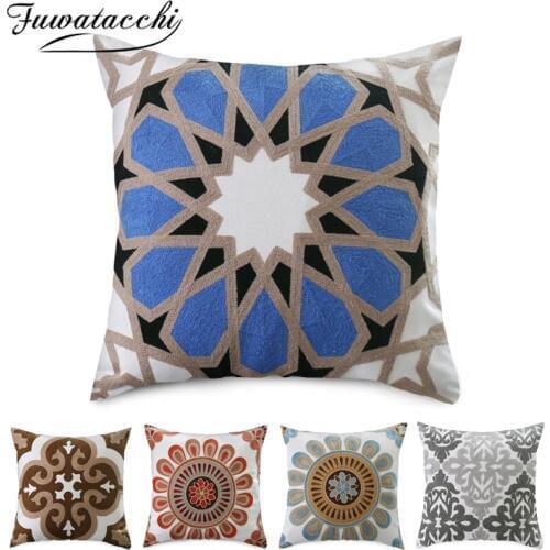 Fuwatacchi Simple Nordic Style Cushion Cover Vintage Embroidery Canvas Cotton Pillow Cover Ethnic Plant Home decor PIllowcases
